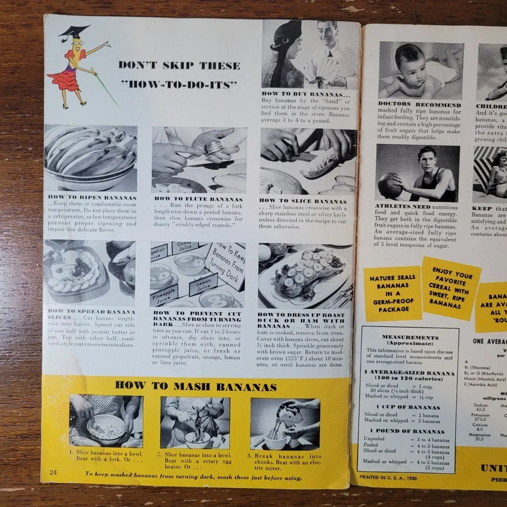 Chiquita‎ Bananas Recipe Book 1950 Dessert Dinner Midwestern Salads